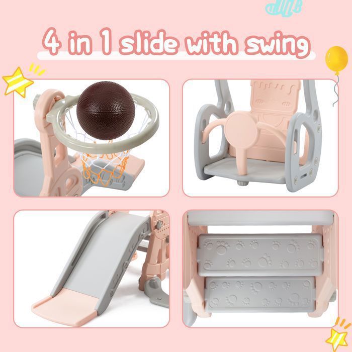 Toboggan 4-en-1 - Toboggan et Balançoire pour Enfants avec Panier de