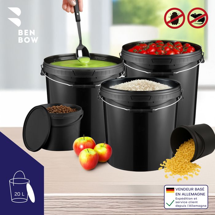 BenBow Seau avec Couvercle 30L Bleu 20x 30 litres - Compatible Alimentaire Stable hermétique étanche Neutre en