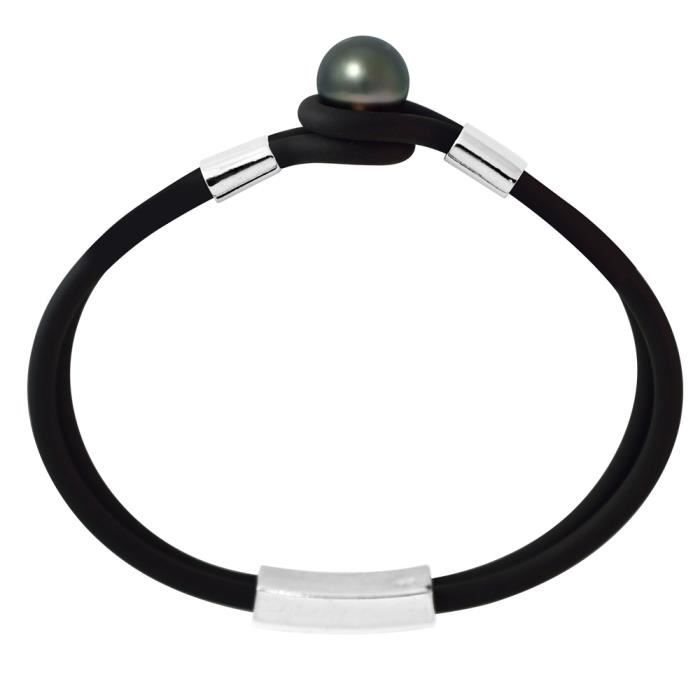 Bracelet Homme Femme Neoprene Noir Perle de Tahiti Noire de 10 mm et Argent Massif 925 1000 Blue Pearls Noir Achat Vente bracelet gourmette Bracelet Homme Femme Neoprene Noir Perle de