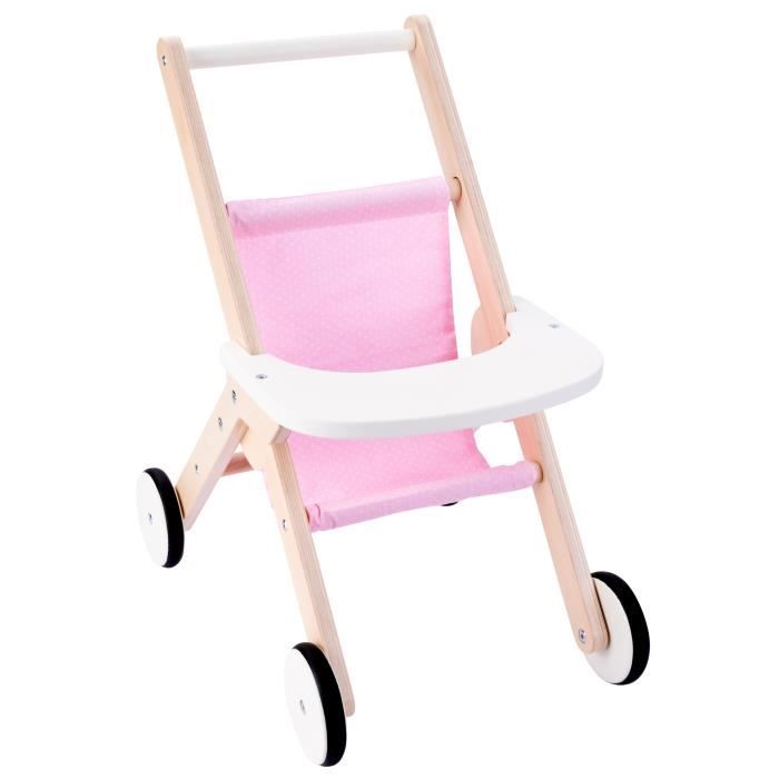 Poussette rose en bois pour poupon