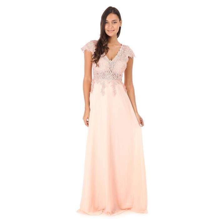 Robe longue rose poudré outlet dentelle