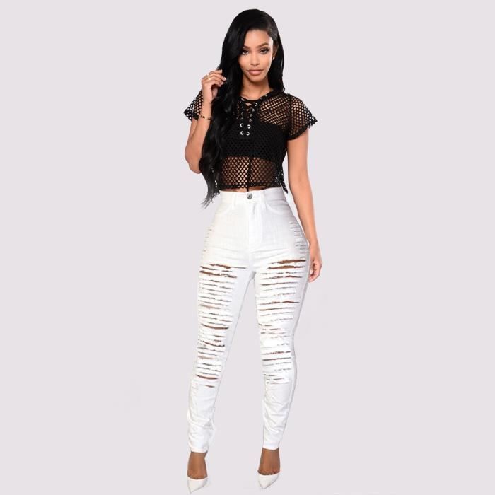 Pantalon blanc a deals trou femme