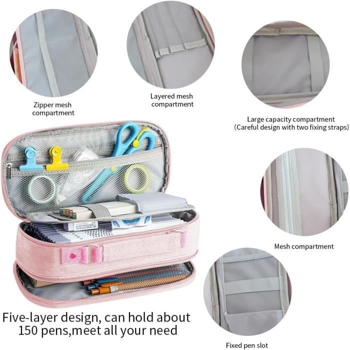 Trousse à Crayons pour Adolescents et Filles - 3 Compartiments - Grande capacité - pour l'école et Le Bureau (étoile filante Rose) Multicolore - Bagagerie - Maroquinerie
