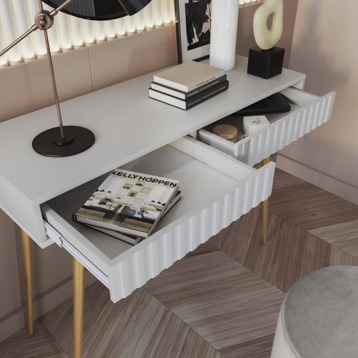 Table de console et coiffeuse avec 2 tiroirs blanc