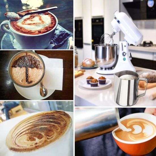 Pot à Lait Inox 350ml - Pour Mousse à Lait, Cappuccino Et Latte Art (Acier 304, Graduations)