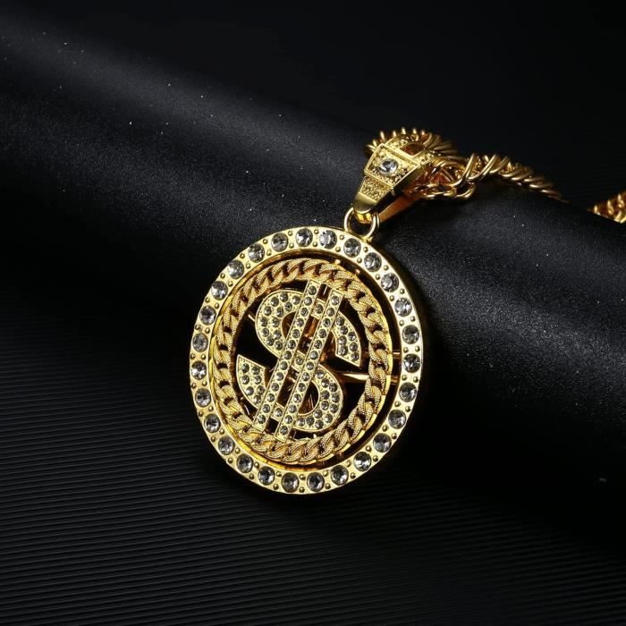 Gold Money Chain Dollar Sign Collier Pour Hommes Rappeur Rotatif Hip Hop Fake Chain 18K Or Argent Plaque Halloween Old Schoo n844 Achat Vente sautoir et collier Gold Money Chain Dollar Sign
