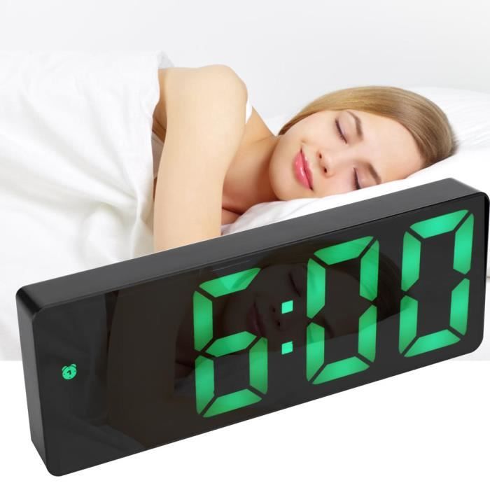 Réveil Numérique à Affichage LED - Miroir - Batterie - Double Usage - Fonction Snooze - Mode Nuit - Convient Pour Chambre à Coucher, Bureau - Vert