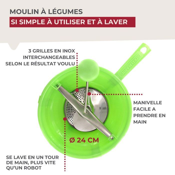 Moulinex A45306 Petit Ménager Moulin Légumes N°2 en Inox 24 cm