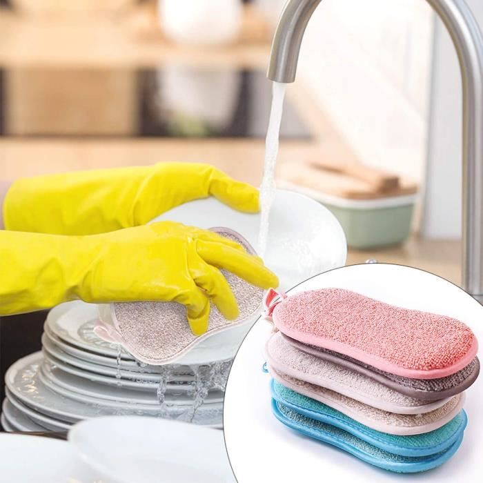 Lot de 8 éponges à vaisselle lavables en microfibre antibactérienne éponge  à récurer réutilisable