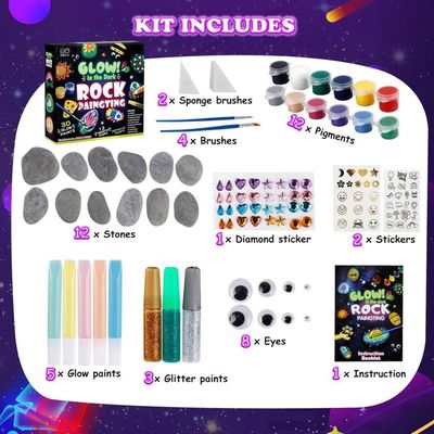 Kit Peinture Sur Pierres Pour Enfants 5-12 Ans - 12 Pierres, 17 Couleurs, Yeux Mobiles - Loisir Créatif, Cadeau Garçon/fille