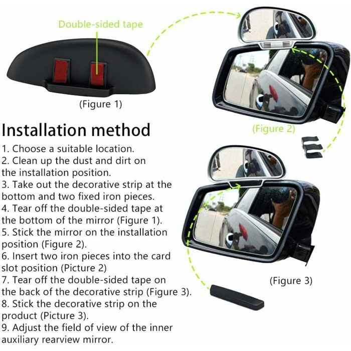 Rétroviseurs de voiture 2 pièces 360 ° Miroir d'angle mort