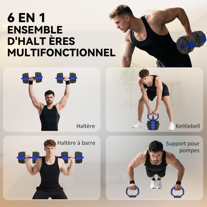 Ensemble d'haltères musculation - SPORTNOW - 6-en-1, 30 kg - plastique ...