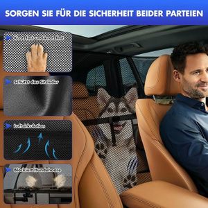 VBGURR Grille De Séparation Coffre Voiture Réglable 114×61 Cm – Barrière Chien Avec Corde & Crochets, Protection Siège Arrière