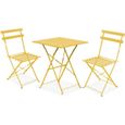 Table bistrot de jardin et 2 chaises pliantes - 60 x 60 x 71 cm - Acier - Oviala - Jaune-0