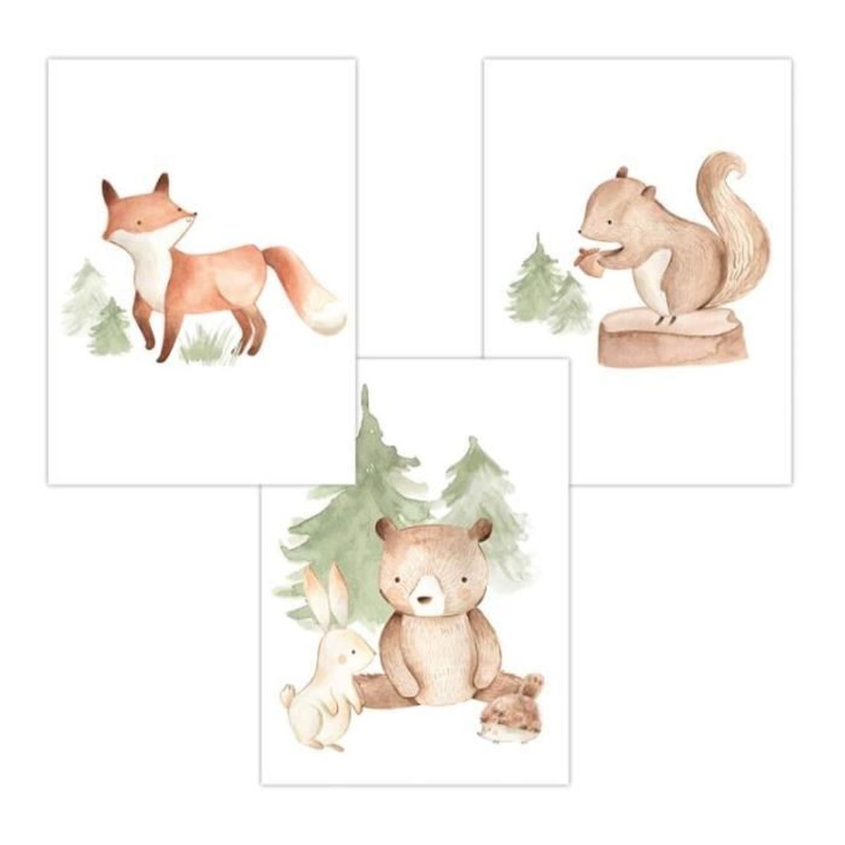 Lot De 3 Tableaux Muraux Decoratifs Pour Bebe Et Chambre D Enfant Motif Renard Lapin Ours Herisson Ecureuil30 40cm Sans Cadre Cdiscount Maison