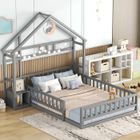 BLANKETSWARM Lit cabane enfant - Gris - 140x200 cm - Sommier à lattes - Barrières de sécurité - Chevet intégré