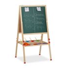 Relaxdays Tableau droit enfant; réglable en hauteur et magnétique, en bois, Blanc et à craie,122-160 x 65 x 69 cm,nature