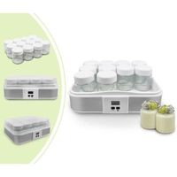 yaourtière, machine pour yahourt naturel, 12 pots, avec minuteur, 30,6 x 25 x 12,4 cm, blanc, capacité par pot: 0,21 l, réglage de