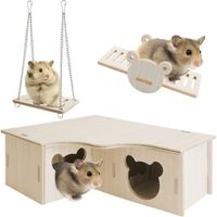 3Pcs Jouet Hamster Accessoires pour hamster en bois, maison à bascule,Balançoire Bois Naturel Hamster Nain