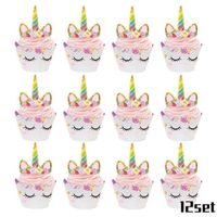 Gâteau Unicorn - Décorations de fête d'anniversaire avec licorne, ensemble de vaisselle jetable pour enfants,