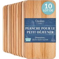 Creative Home Lot de 10 Planche a Decouper Bois | 22,5 x 12,5 x 1,2 cm | Planche Petit Dejeuner Bois | Planche Petit Déjeuner