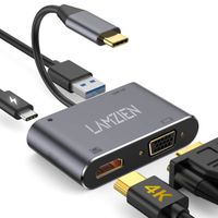 LAMZIEN Hub USB C 4 en 1 Adaptateur TypeC Hub pour MacBook Notebook Laptop ( 1*HDMI, 1*USB-C PD, 1*VGA Ports, 1* USB 3.0 Ports )