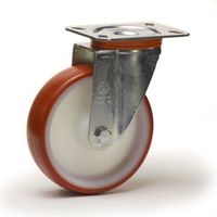 Roulette polyuréthane rouge pivotante diamètre 100mm fixation à platine avec roulement à billes