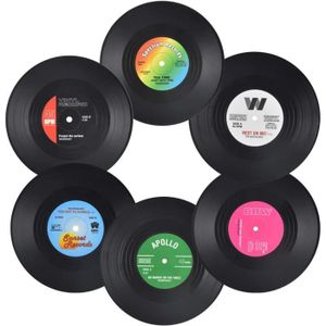 Lot de 6 dessous-de-verre en forme de disque vinyle pour le café 