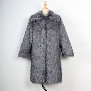 MANTEAU - CABAN manteau femme de marque Section moyenne et longue Grand col en fourrure fausse fourrure parka femme-Gris