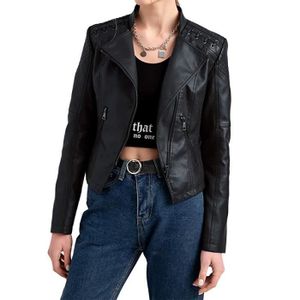 BLOUSON Veste Femme,S-4XL Veste en Cuir PU Veste Moto,Vest