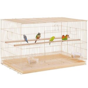 VOLIÈRE - CAGE OISEAU Yaheetech Grande Cage à Oiseaux empilable avec perchoirs pour perroquets, perruches et Autres Oiseaux 77,5 x 46 x 46,5 cm Amande