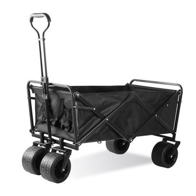 Chariot à Main Pliable Pour Plage Et Jardin Avec Poche Latérale - Poignée Réglable - Charge 80kg - Tous Terrains