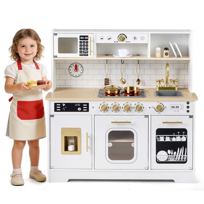 COSTWAY Cuisine Enfant en Bois avec Effets Sonores & Lumières Réels, Jeu de Cuisine avec Micro-Ondes & Cafetière, Machine à Glaçons & Armoires, Jeu COSTWAY Cuisine Enfant en Bois avec Effets Sonores & Lumières Réels, Jeu de Cuisine avec Micro-Ondes & Cafetière, Machine à Glaçons & Armoires, Jeu