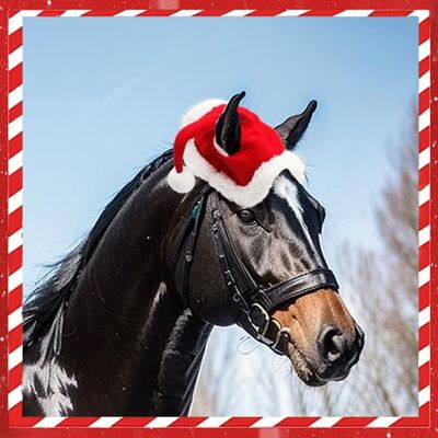 Bonnet Anti-mouches Noël Rudolph – Rouge, Pour Poney, Imprimé Noël