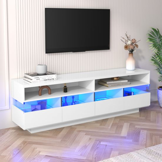Meuble TV Moderne Gris Béton - Rangement Pratique Pour Salon Et Séjour