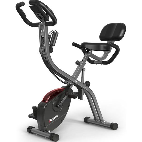 PASYOU Vélo D'Appartement Pliable PX10 – 3-en-1, 10 Niveaux De Résistance Magnétique, Siège 7×2 Réglages, Capacité 120 Kg, Bande De Résistance 4 Points