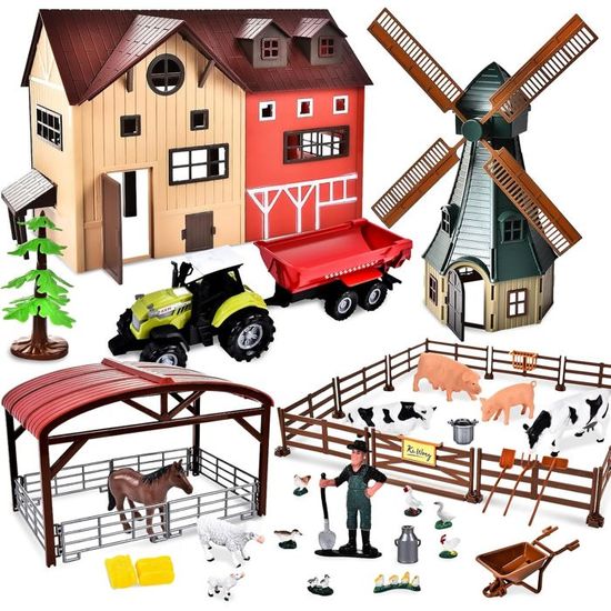 Set Animaux De La Ferme Jouet – Plus De 30 Pièces Avec Maison, Grange, Tracteur Et Animaux – Pour Enfants 3-7 Ans