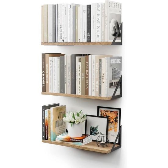 Lot De 2 étagères Flottantes En Bois Naturel Pour Décoration