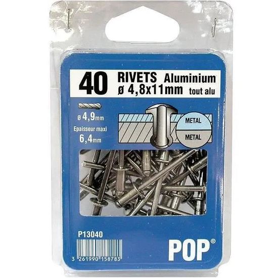 Rivet POP alu, à collerette large, diamètre 4.8x11mm, 40 pièces