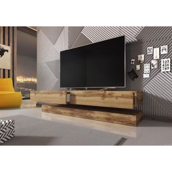 3xEliving Meuble TV innovant et moderne SAJNA 140cm chêne wotan