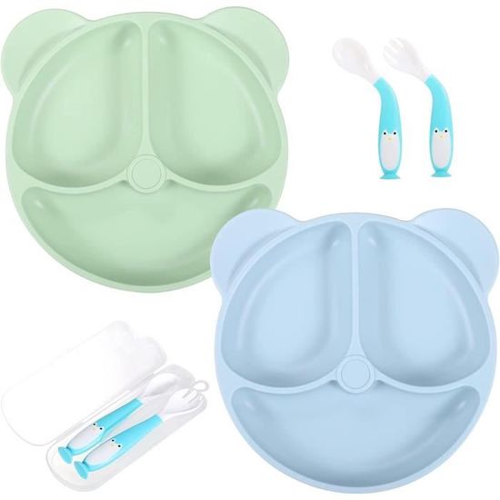 Assiette Bebe Ventouse Bol à Ventouse Kyraton Pour Bébé Avec Paille Et Cuillères | Incassable, Antidérapant | Parfait Pour Soupe, Lait Bol Avec Paille Incassable