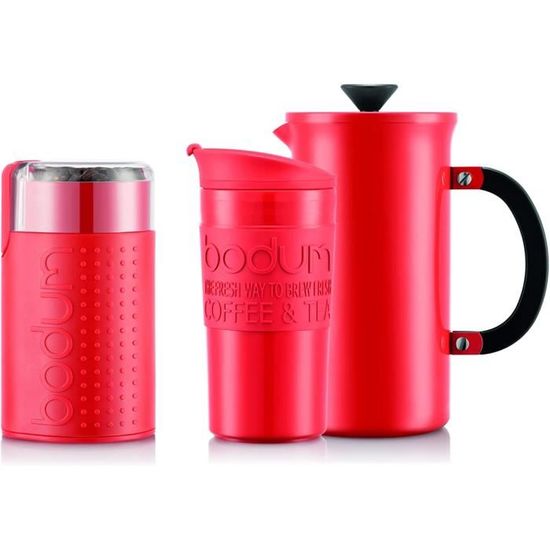 Bodum K11352-04EURO TRIBUTE SET Cafetiere a Piston 8 tasses/1.0l, Mug de Voyage 0.35 l et Moulin a Cafe electrique
