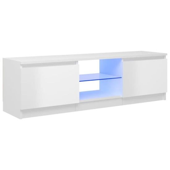 Meuble TV LED Blanc brillant 120x30x35,5 cm - EJ.LIFE - Type HENXUAN - Porte(s) et tiroir(s) - Adulte - Salon
