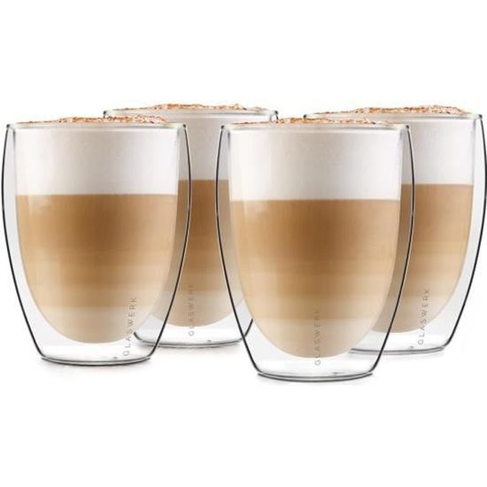 Cafetiere A Grain Avec Broyeur Lot De 4 Tasses Café Verre Double Paroi LIBWYS 250ml Avec Cuillères Tasse Dolce Gusto