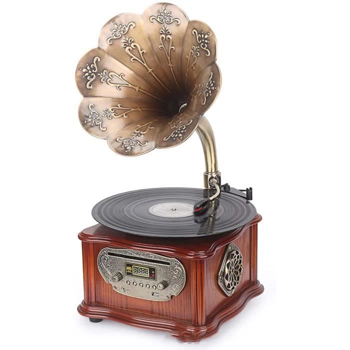 Platine vinyle tout en un phonographe vintage, tourne-disque rétro