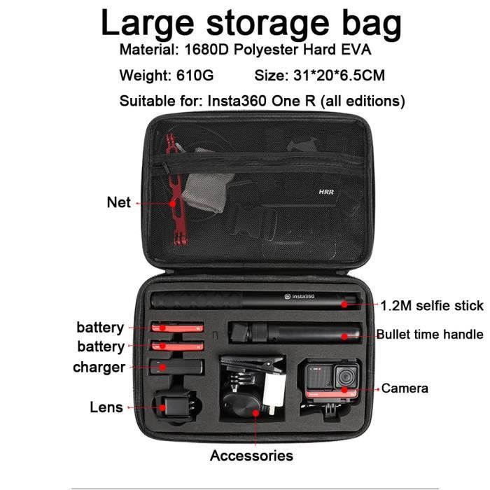 Grande - Sacoche de transport pour accessoires de caméra Insta360 One R, sac de voyage rigide, pour Insta 360