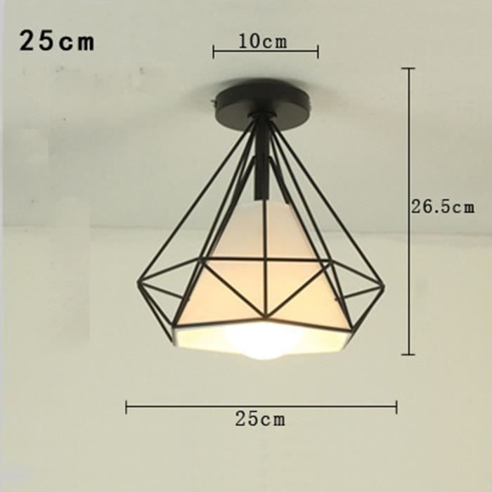 plafonniers industriels -cage diamant-noir + abat-jour