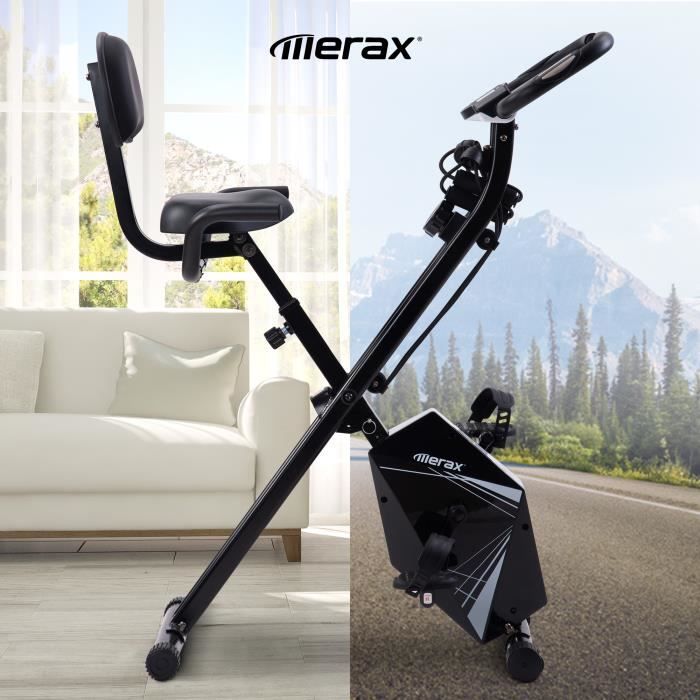 Merax Vélo d’Appartement Pliable et réglable 120kg avec LCD, 8 niveaux de résistance, noir
