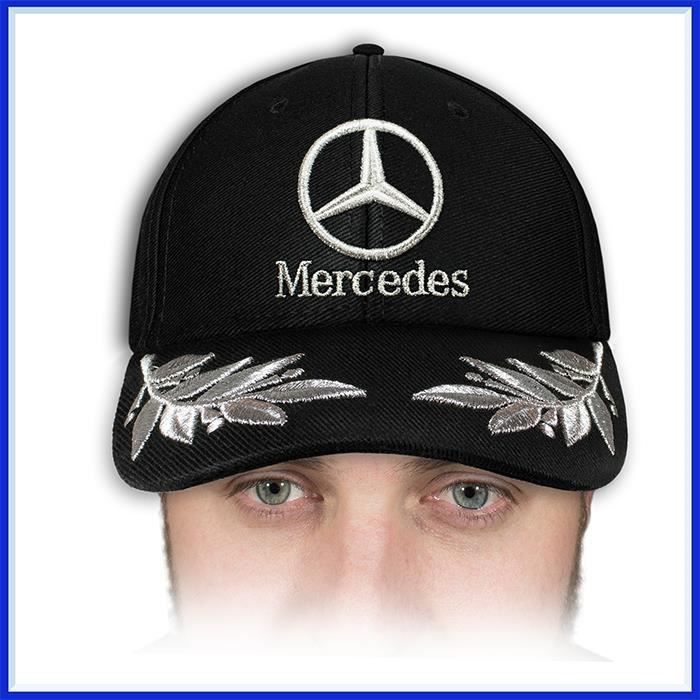 Mercedes Benz AMG Casquette de Baseball 3D BRODE Argent Logo Auto Voiture Noir Réglable Chapeau Cap Homme Femme Cadeau Accessoires