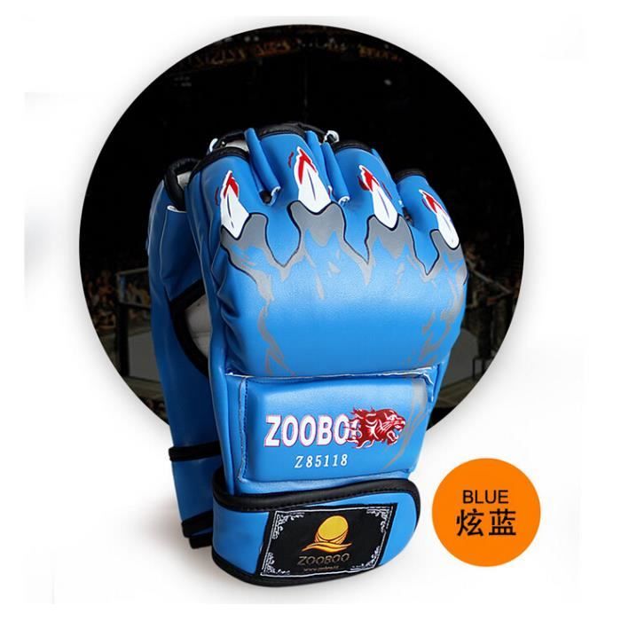 Gants de boxe Sanda gants Gants Muay Thai demi-doigts Gants UFC MMA gants (tigres, bleu)